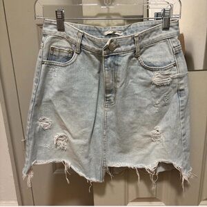 OAK + FORT Light Blue Distressed Mini Skirt